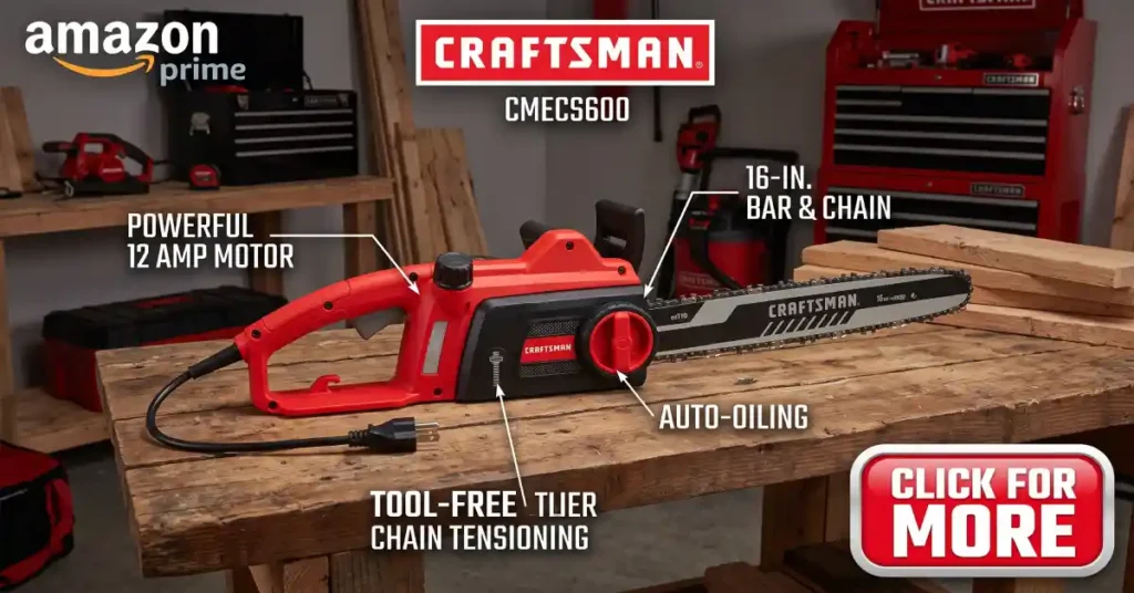 CRAFTSMAN Electric Chainsaw, 16 Inch, 12 Amp Corded Chain Saw Electric, Ergonomic, Powerful Motor (CMECS600)